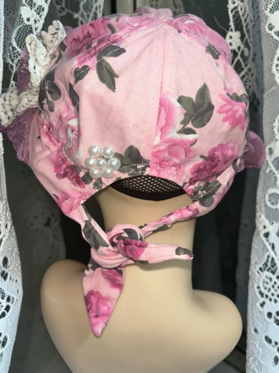 Floral Wide Brim Hat Pink Purple Lace Appliqués Shabby Chic Boho Women OS new main image 6